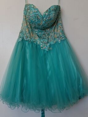 La Merchandises Tulle Dress in Turquoise Tan Lining Jewel Detail